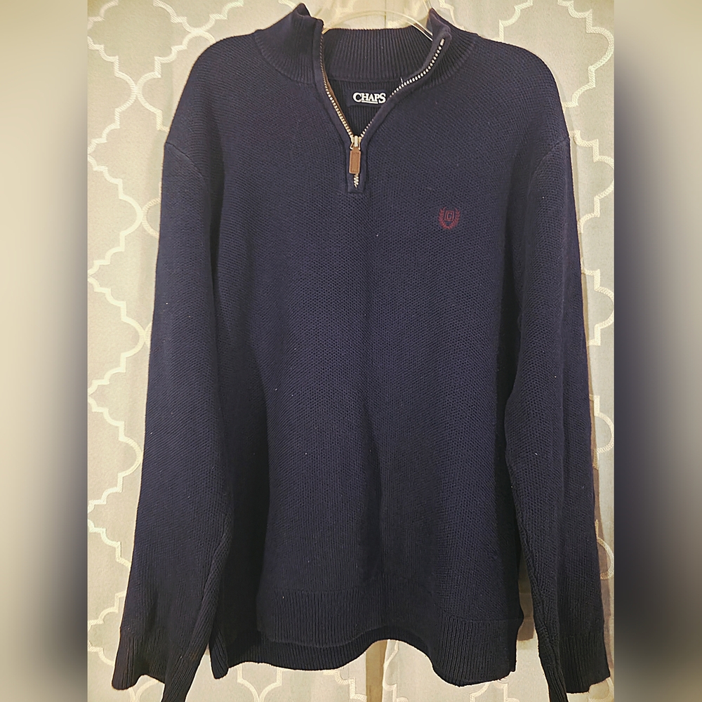 Chaps Men's Navy Half-Zip Knit Sweater with Contrast Zip Pull